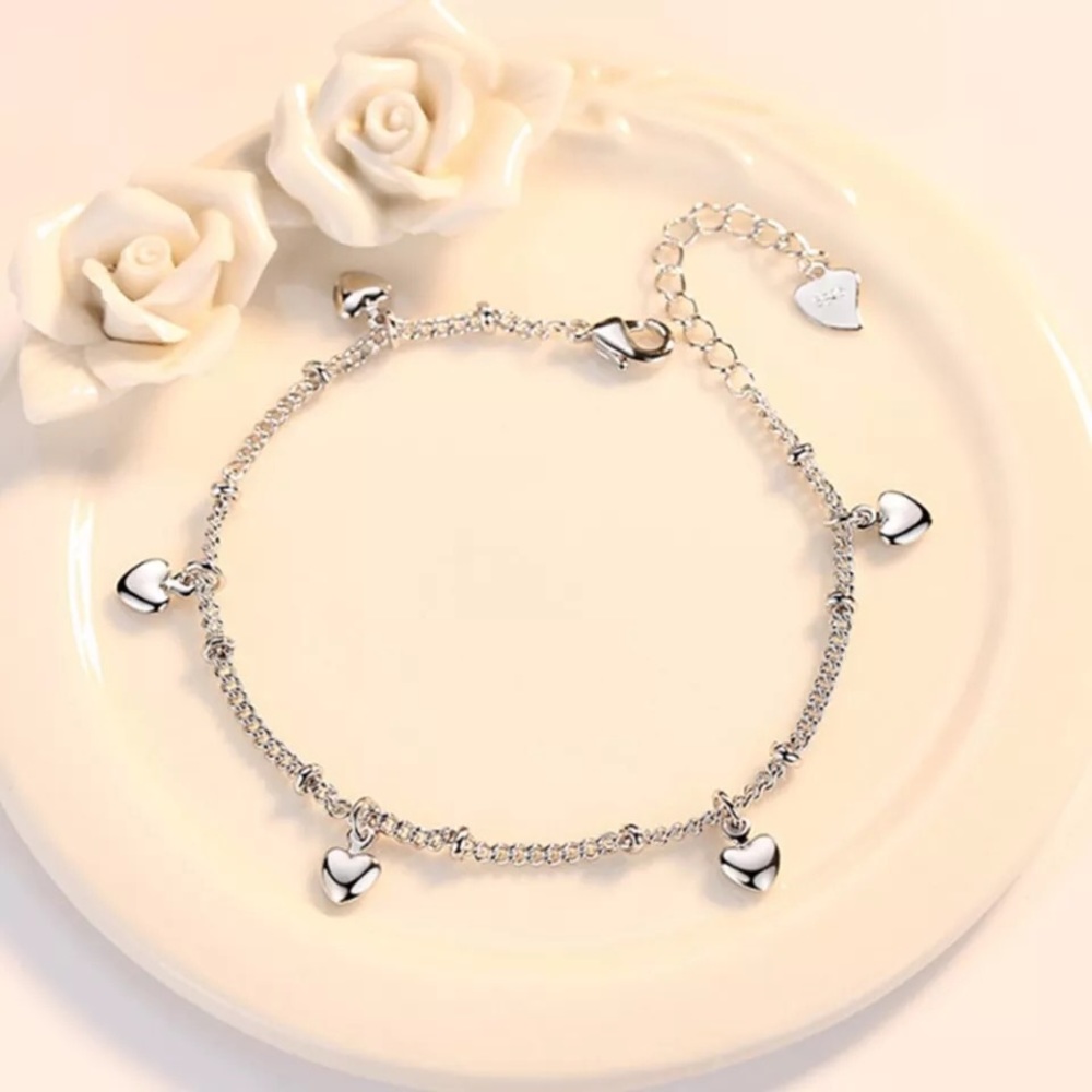 New 925 Sterling Silver Heart Charm Adjustable Bracelet